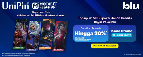 Top Up MLBB Pakai UniPin Credits dan Bayar Pakai blu UniPin Bisa Dapat Rewards Hingga 20%!